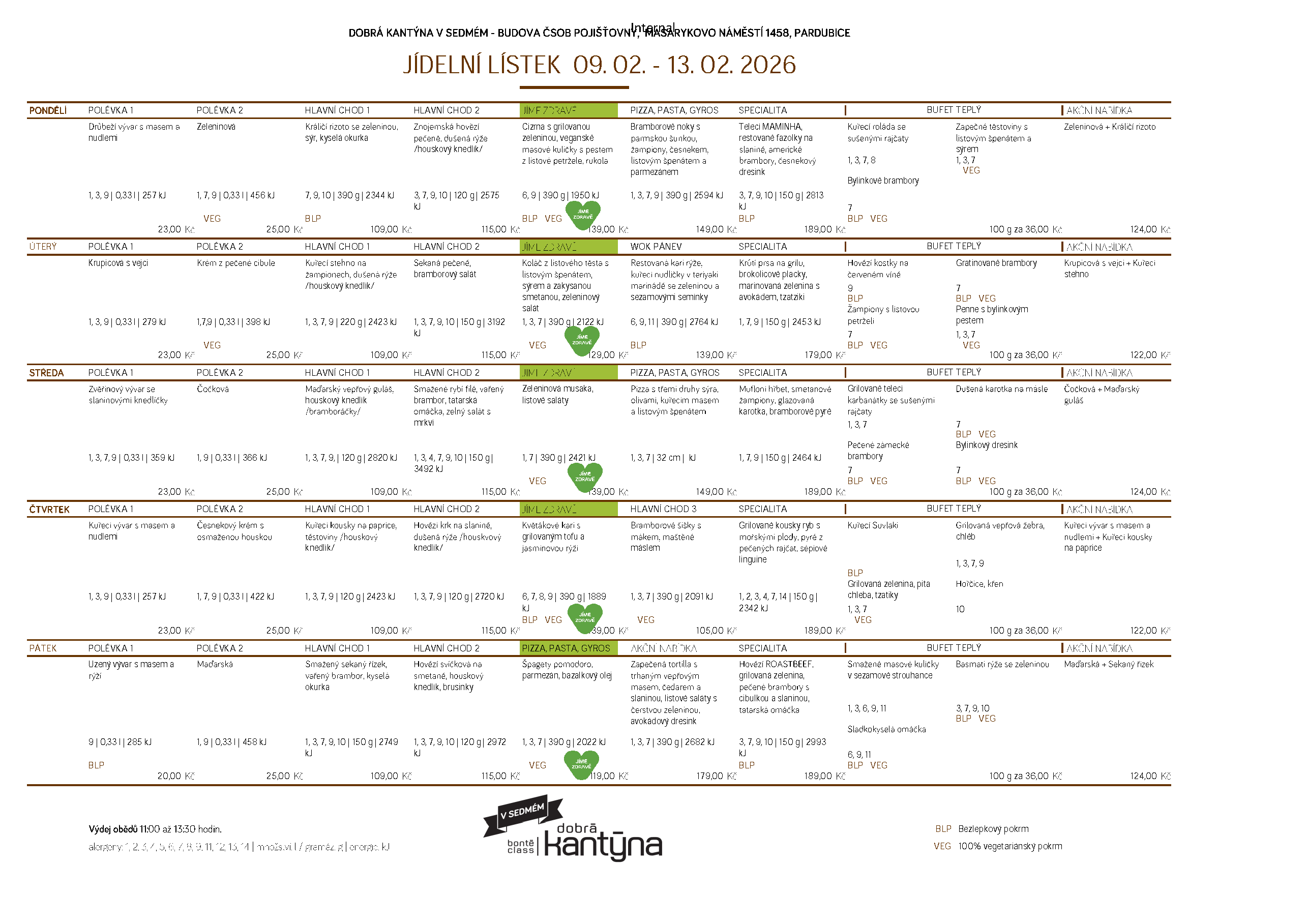 Menu Dobrá kantýna v SEDMÉM