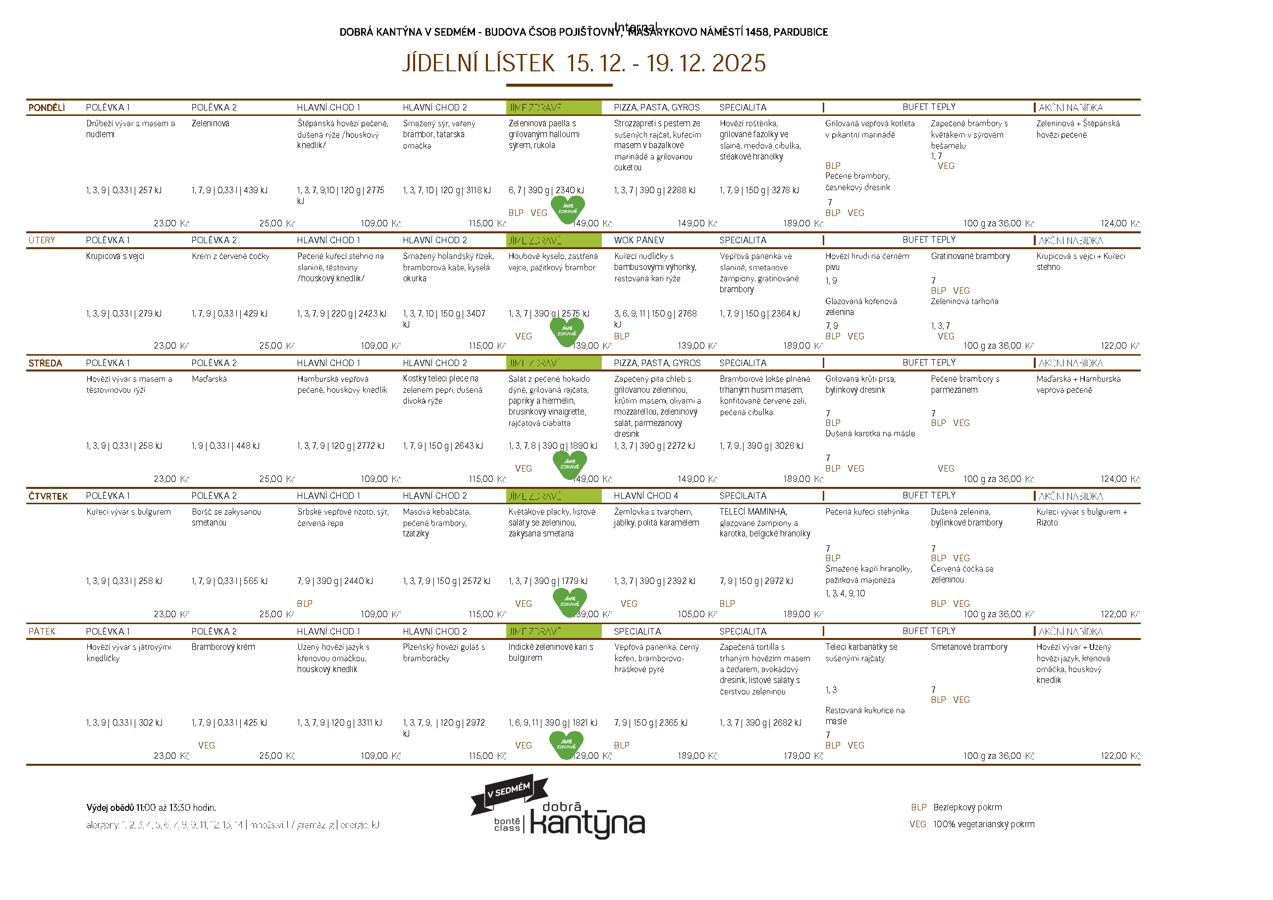 Menu Dobrá kantýna v SEDMÉM