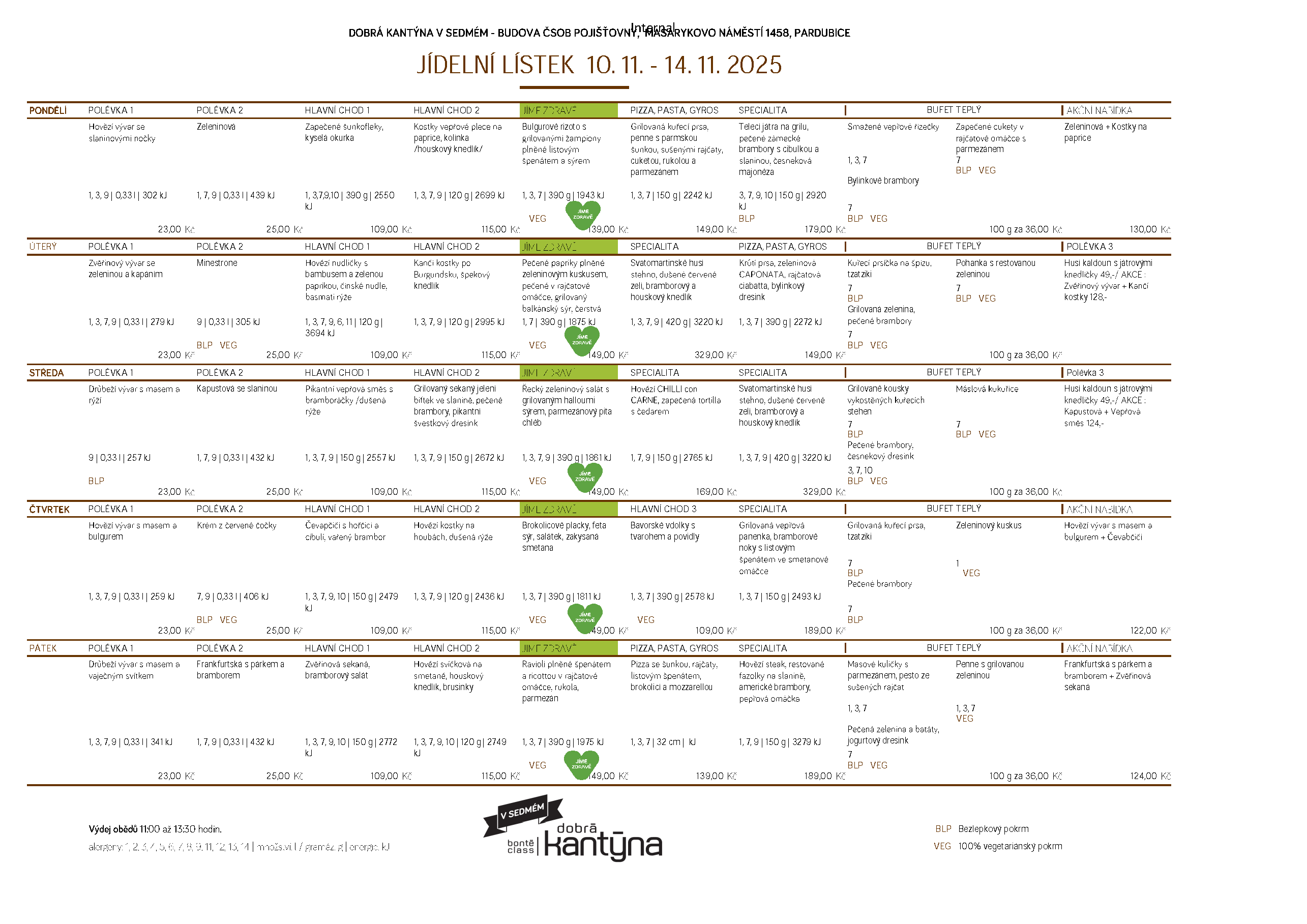 Menu Dobrá kantýna v SEDMÉM