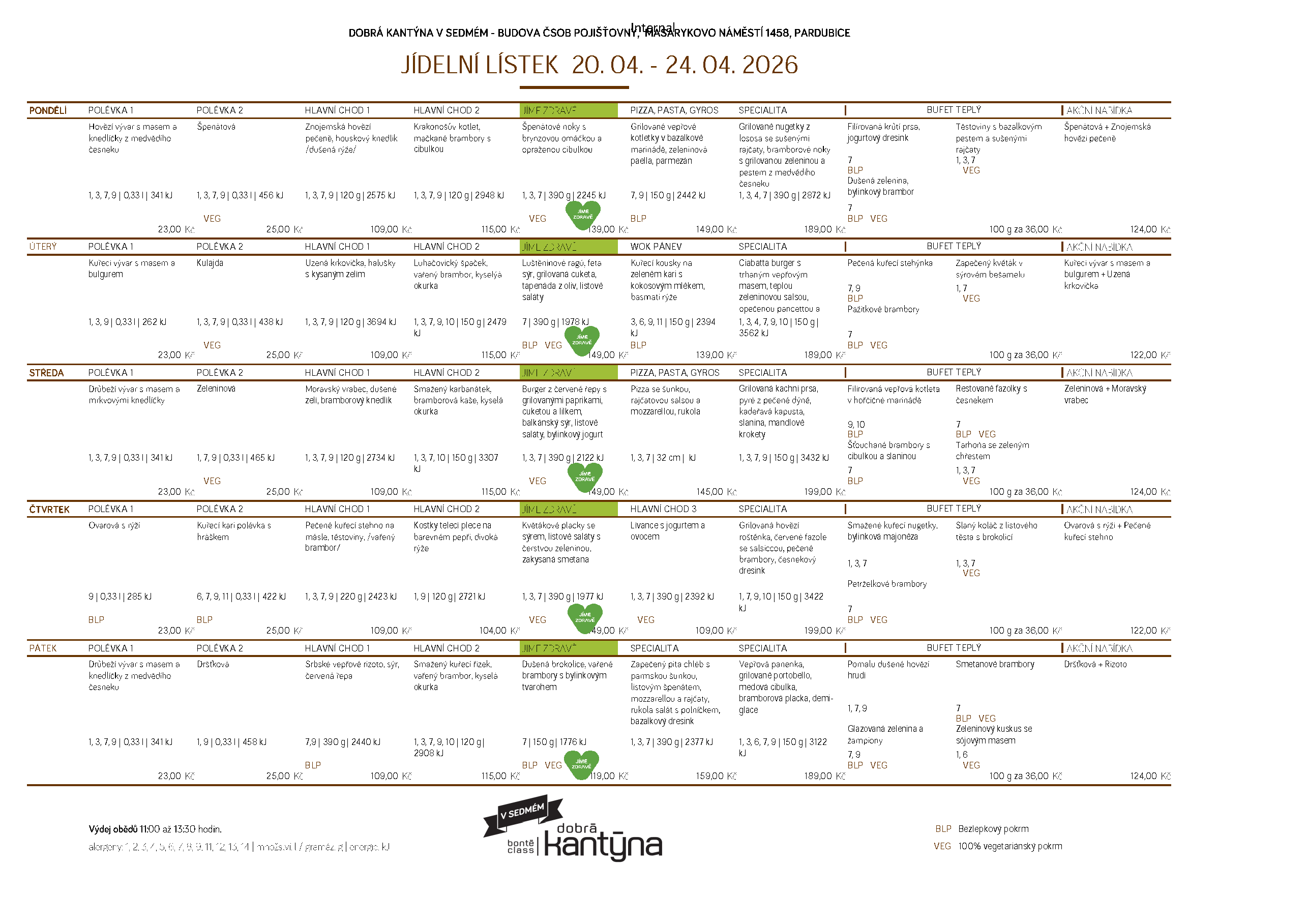Menu Dobrá kantýna v SEDMÉM