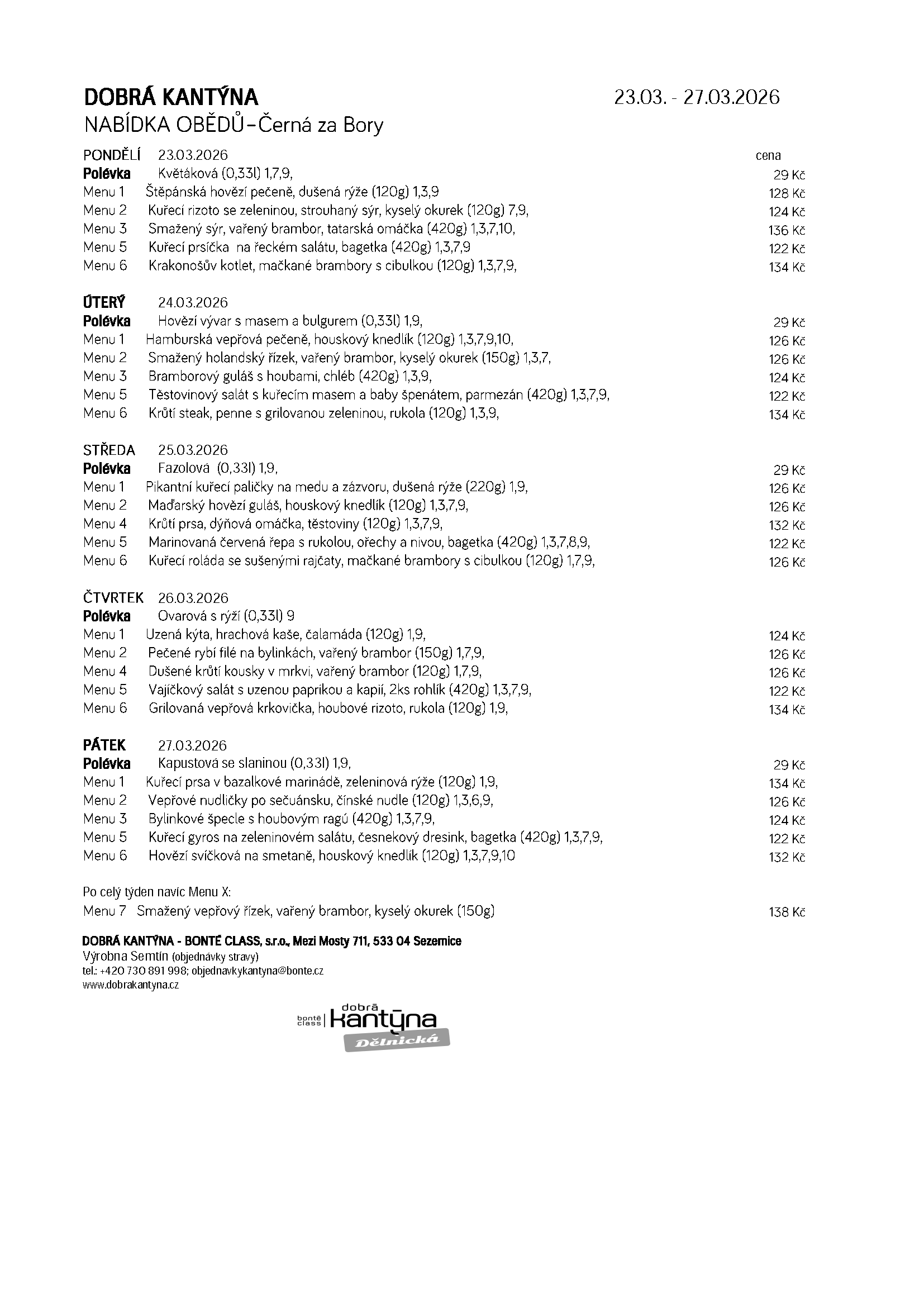 Aktuální menu Černá za Bory