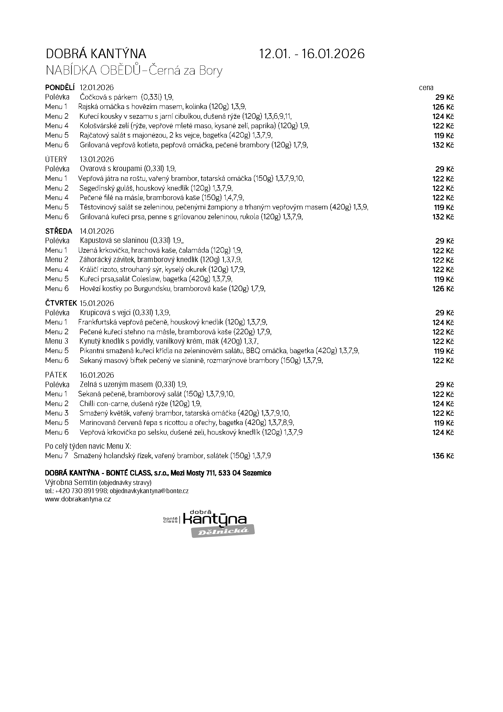 Aktuální menu Černá za Bory
