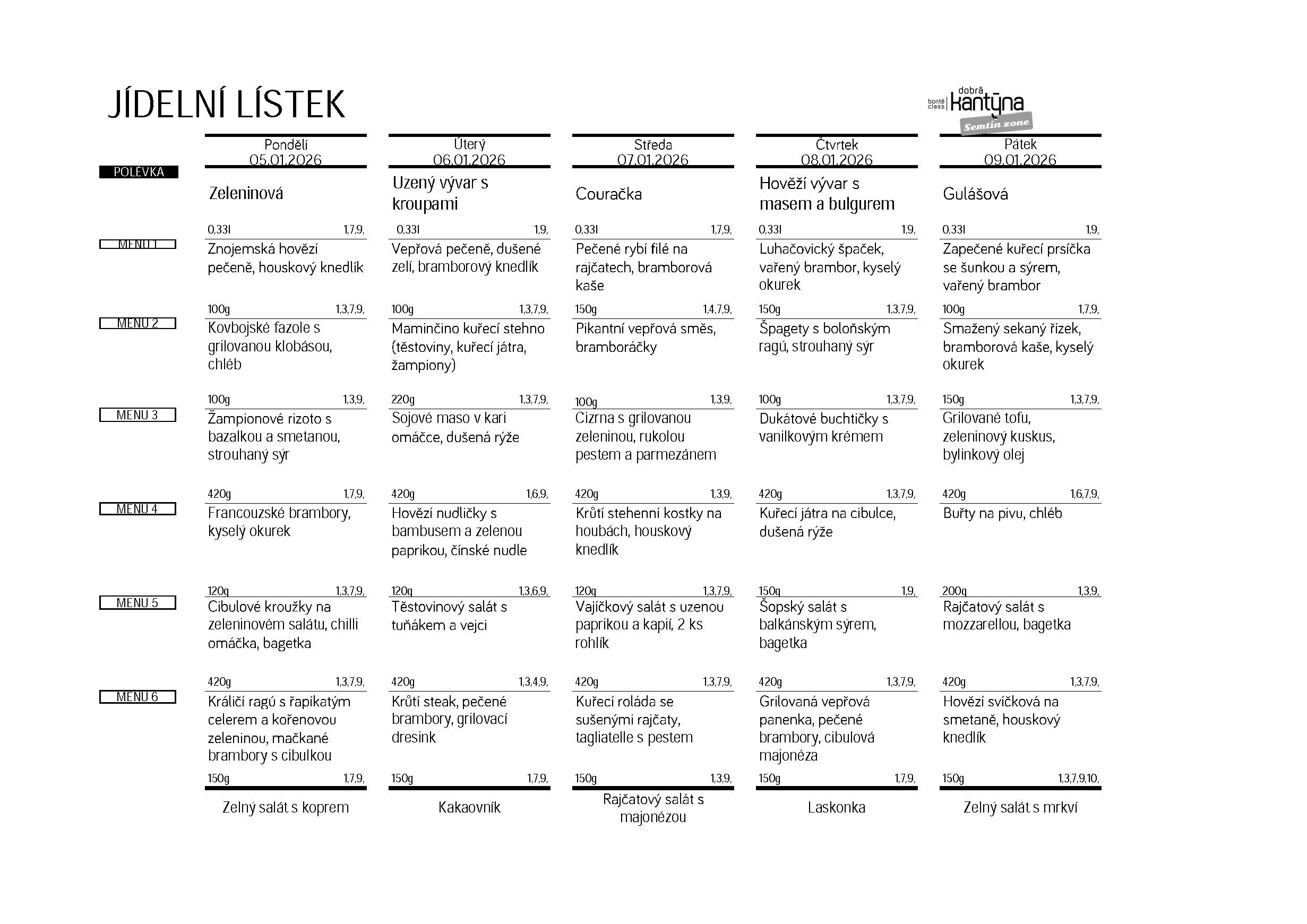 Menu Dobrá kantýna v SEDMÉM